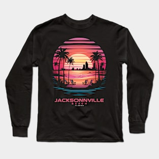 "Jacksonville Beach Sunset - Vaporwave Aesthetic Tee" Long Sleeve T-Shirt